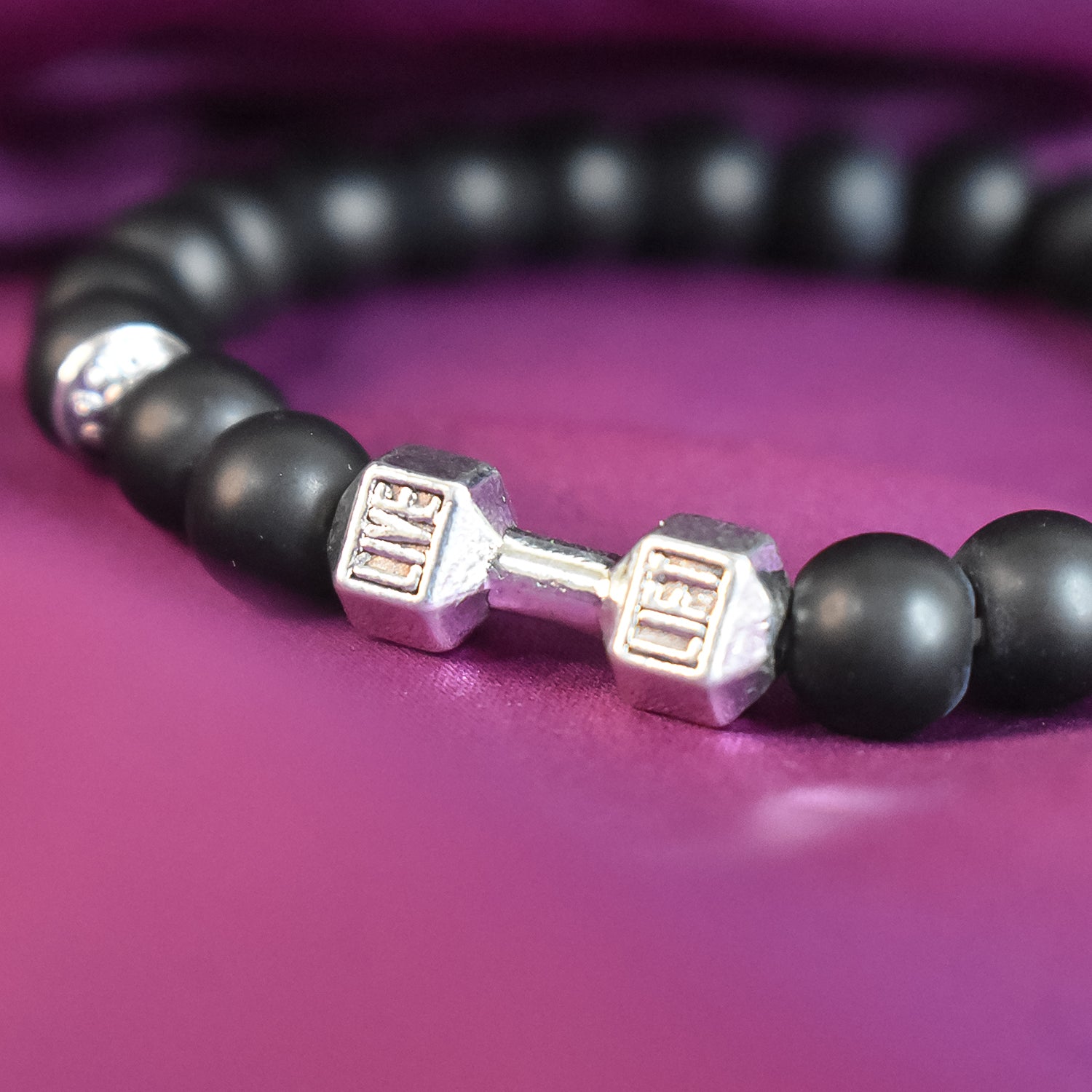 Black Matte Agate Dumbbell Bracelet