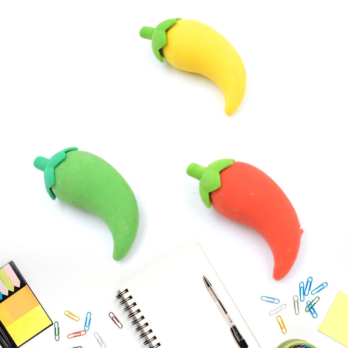 4626 3D Fancy & Stylish Colorful Chili Shape Erasers, Mini Eraser Creative Cute Novelty Eraser for Children Eraser Set for Return Gift, Birthday Party, School Prize, (3 pc Set)