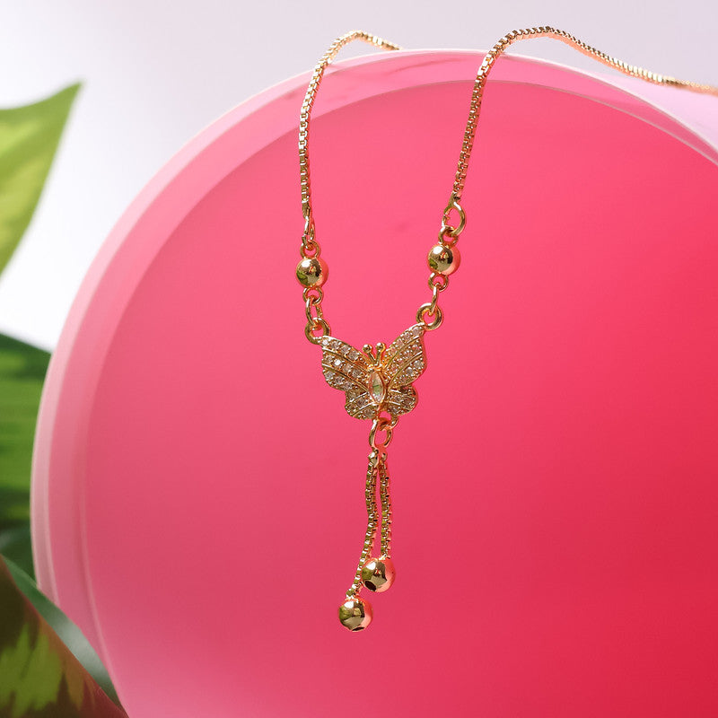 Butterfly Drop Pendant Necklace – Elegant Gold-Plated Chain for Women