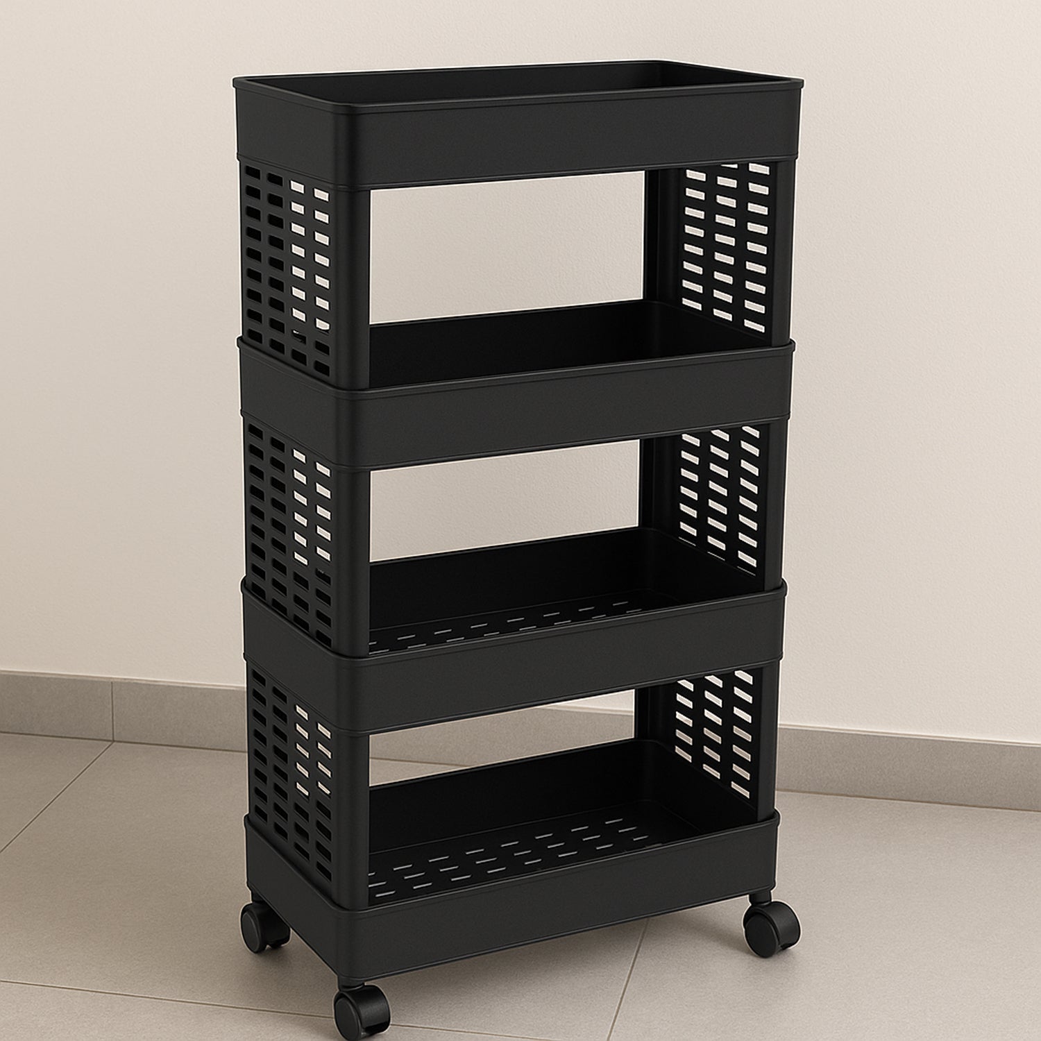 4-layer plastic storage rack with wheels