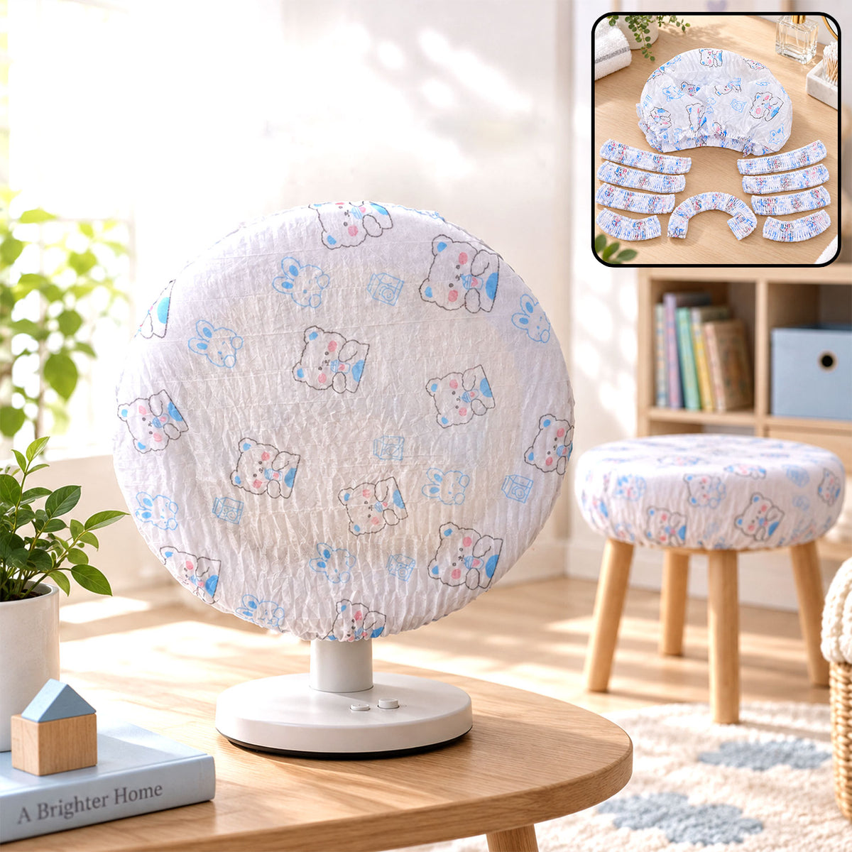 Elastic Fan Dust Covers Set with Cartoon Print for Table Fans (10 Pc)