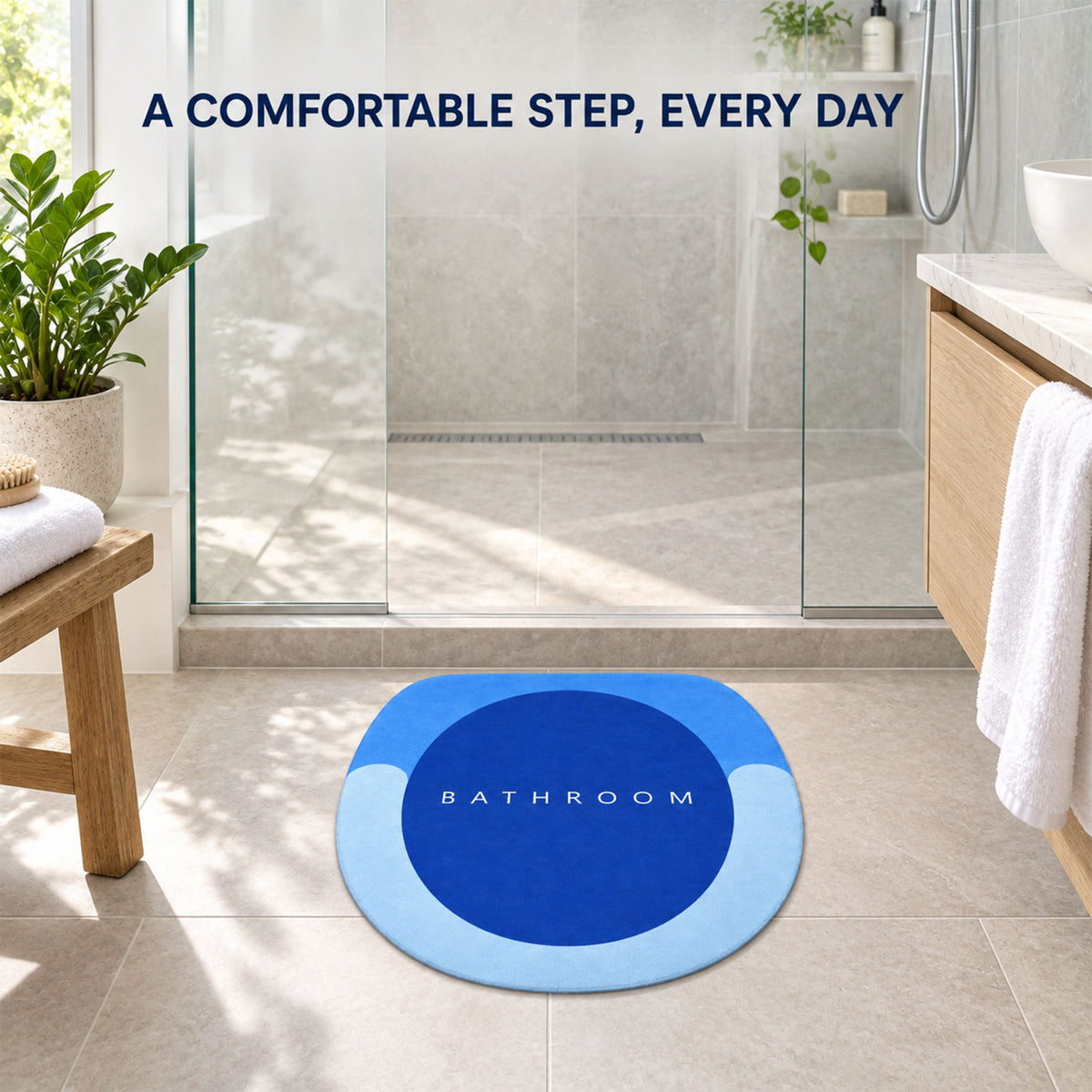 Rounded Circle Design Bath Rug, Soft Anti-Slip Shower Mat (1 Pc, 40x44 Cm)