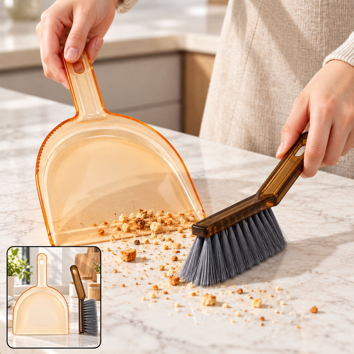 Plastic Dustpan and Hand Brush for Kitchen and Everyday Surface Cleaning (2 Pc Set)