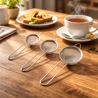 Stainless steel 3-piece tea strainer set
