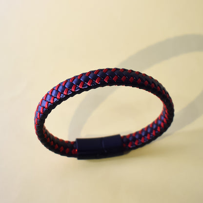 Black Red Braided Leather Bracelets for Men