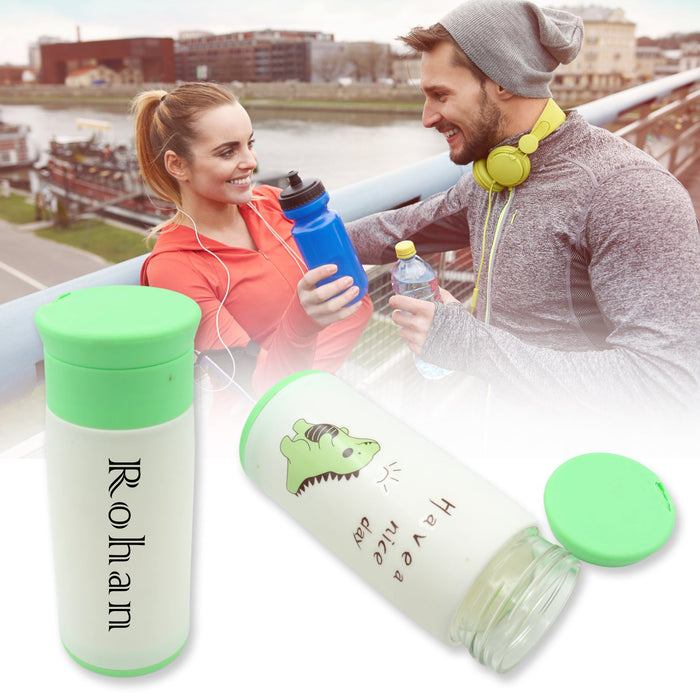 Customize Outdoor Sport Glass water bottle 350ml leak proof BPA-free for travel cold and hot water glass water bottle with daily water intake for gym and children, Home, Travel, Office Use  (350ml)