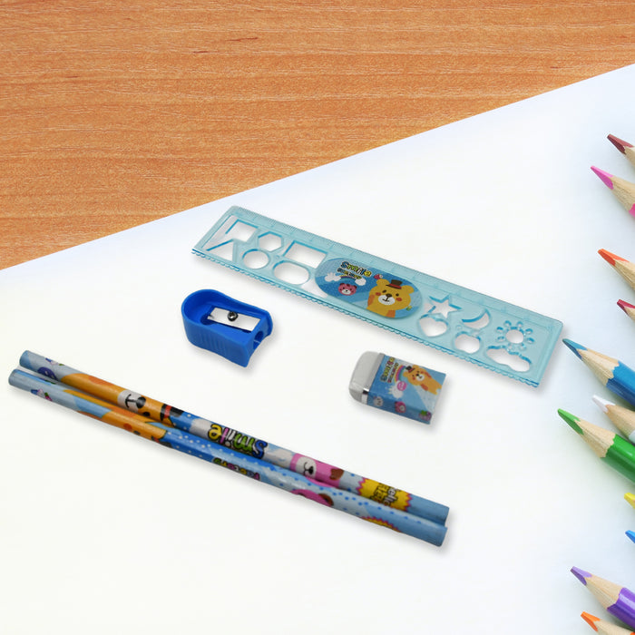 17578 Stationery Kit for Kids - Stationery Set, Includes Wooden Pencil, Sharpener, Pencil and Eraser Set, Birthday Return Gift for Kids, Boys, Girls, 2 Pencil, 1 Scale, 1 Notebook,1 Sharpener, 1 Eraser & With Zip Bag (6 Pcs Set)