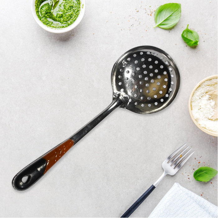 Kitchen Stainless Steel Best Skimmer Slotted Spoon-Cooking Utensils with Heat Resistant Plastic Handle