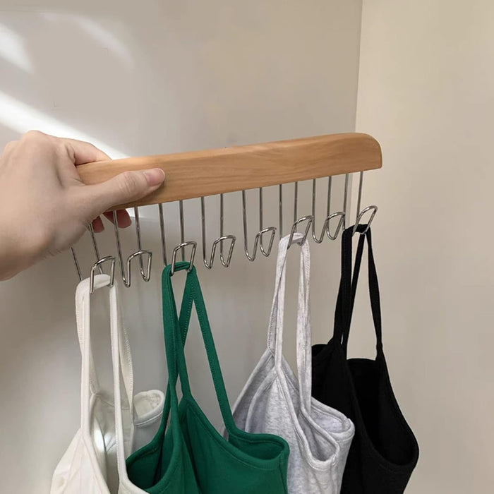 Space Saving 8 Hooks Wooden Hangers (Hanging hook not included / 1 Pc)