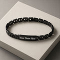 Customized Name Bracelet Black Stainless Steel Engraved Link Chain (1 Pc)