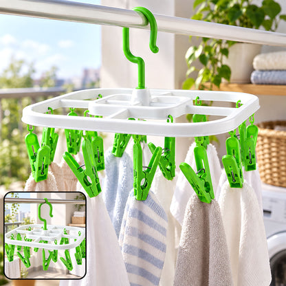 Plastic Clip Hanger Drying Rack with Detachable Hook for Socks and Small Clothes (1 Pc)