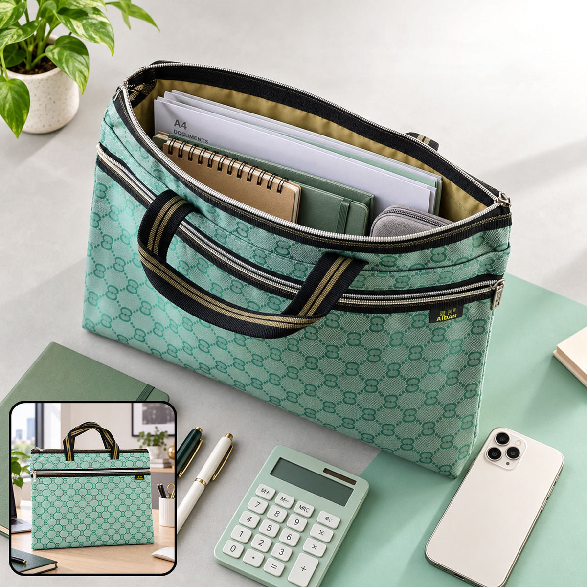 Carry Bag with Dual Handles and Zip Closure for Work Files and Daily Use (1 Pc)