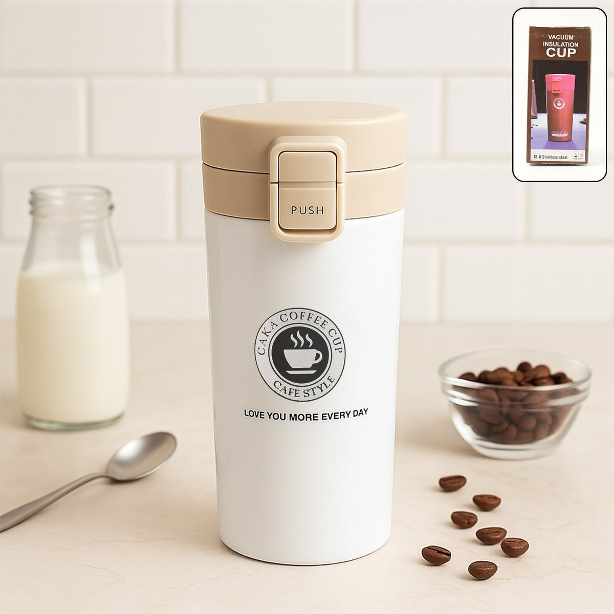 Travel Coffee Mug Combo – Leak-Resistant Coffee Tumbler & Camera Lens Design Mug