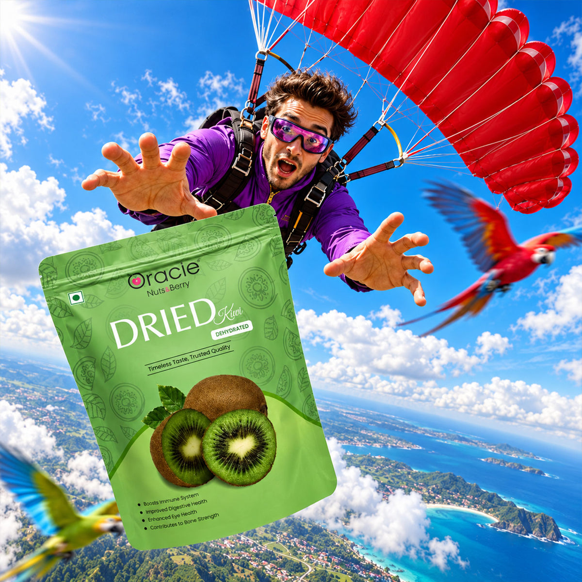 Dried Kiwi Slices Premium Tangy Dehydrated Chewy Tasty Fruit Snack and Topper (250g)