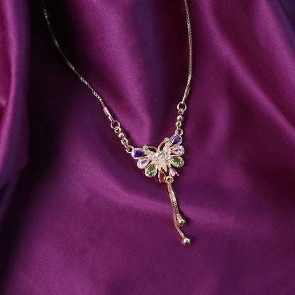 Elegant Multicolor Butterfly Pendant Necklace for Women – Gold Plated with Crystal Charms