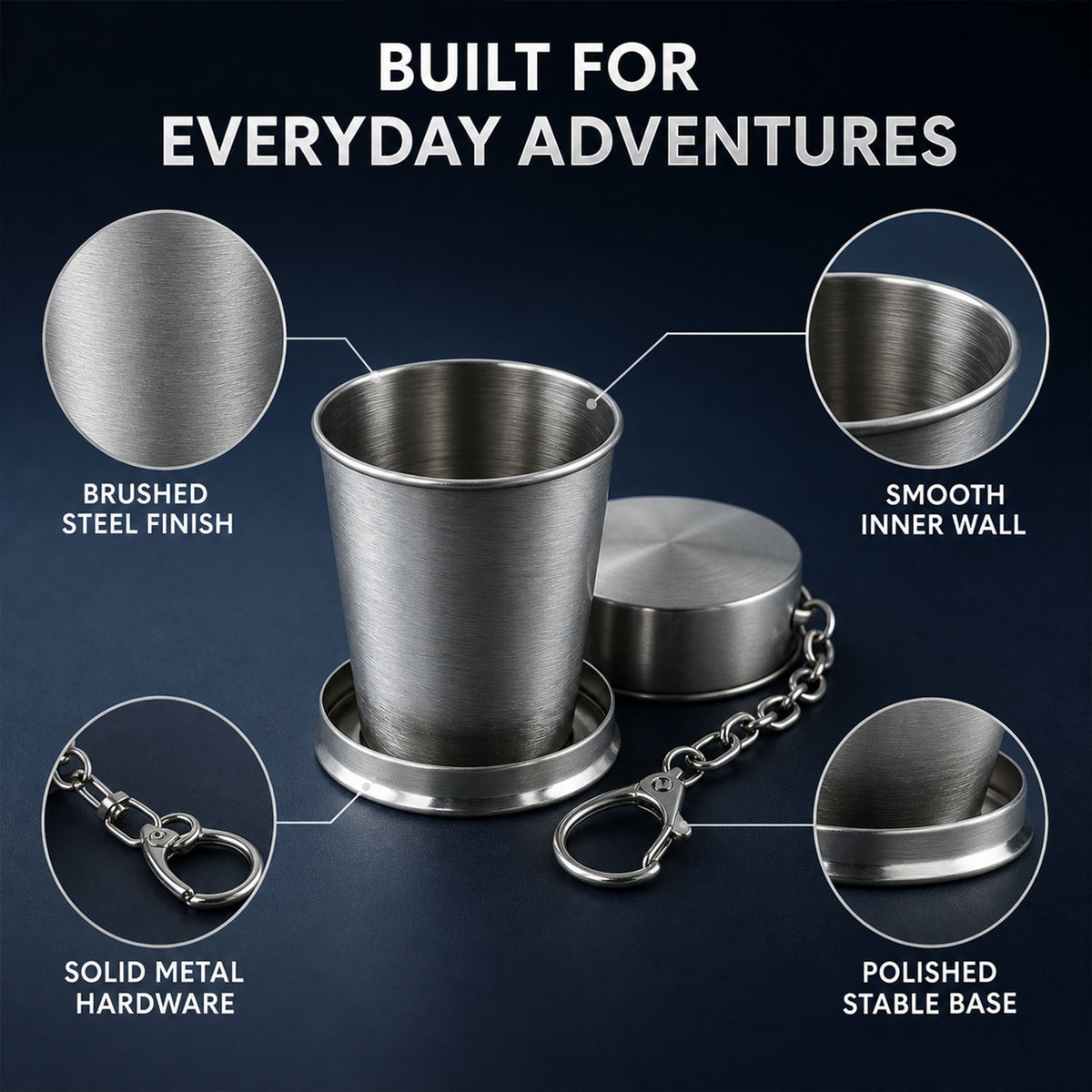 Folding Camping Cup – Stainless Steel Portable with Keychain | hydrozilla