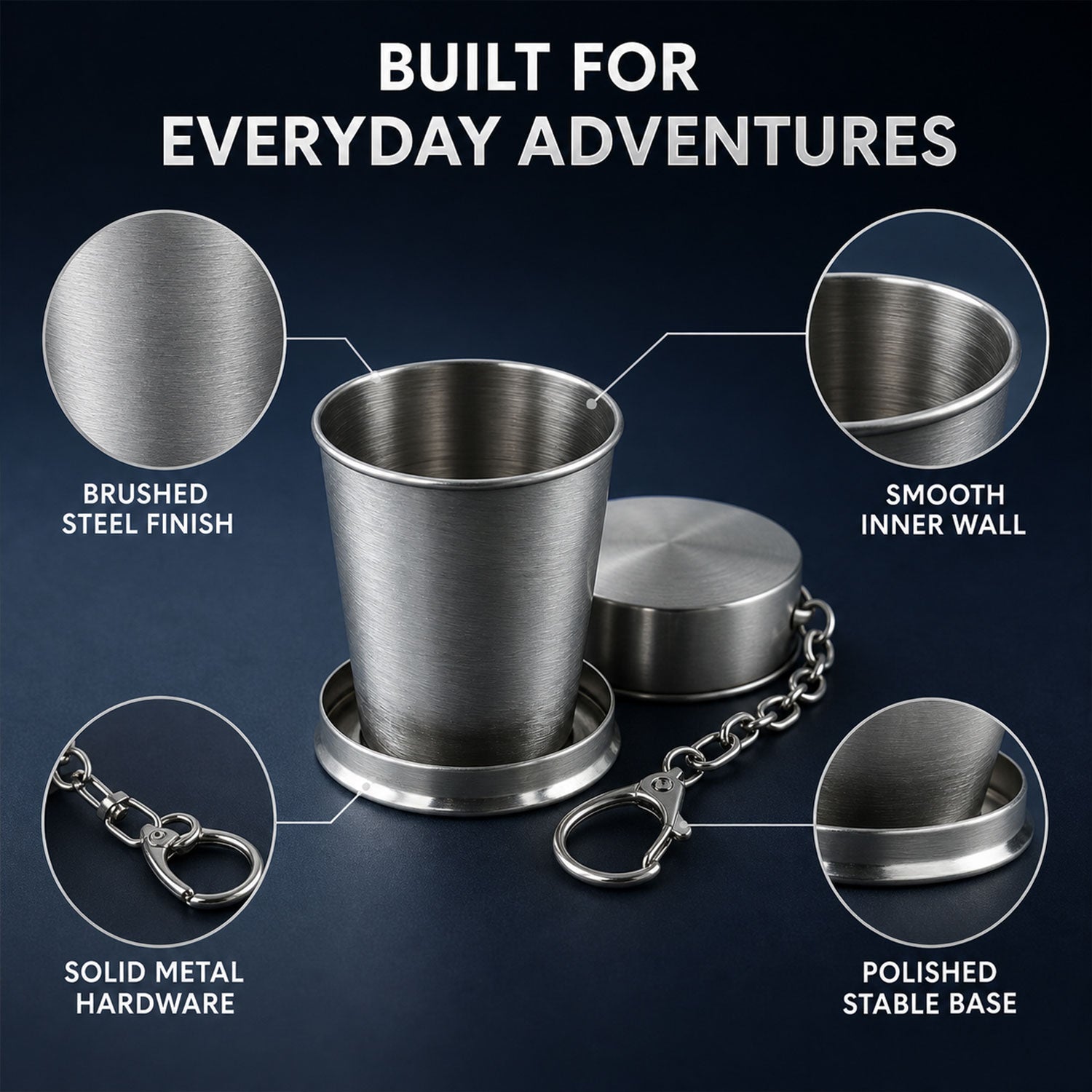Folding Camping Cup – Stainless Steel Portable with Keychain | hydrozilla