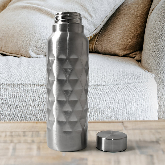 Stainless Steel Fridge Water Bottle, Diamond Design, Leak Proof, SS Water Bottle for Office, School, Gym, Refrigerator, and Home use (750ml Approx)