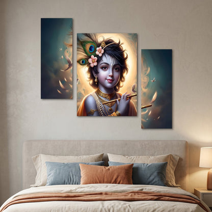 Krishna flute 3 panel wall frame