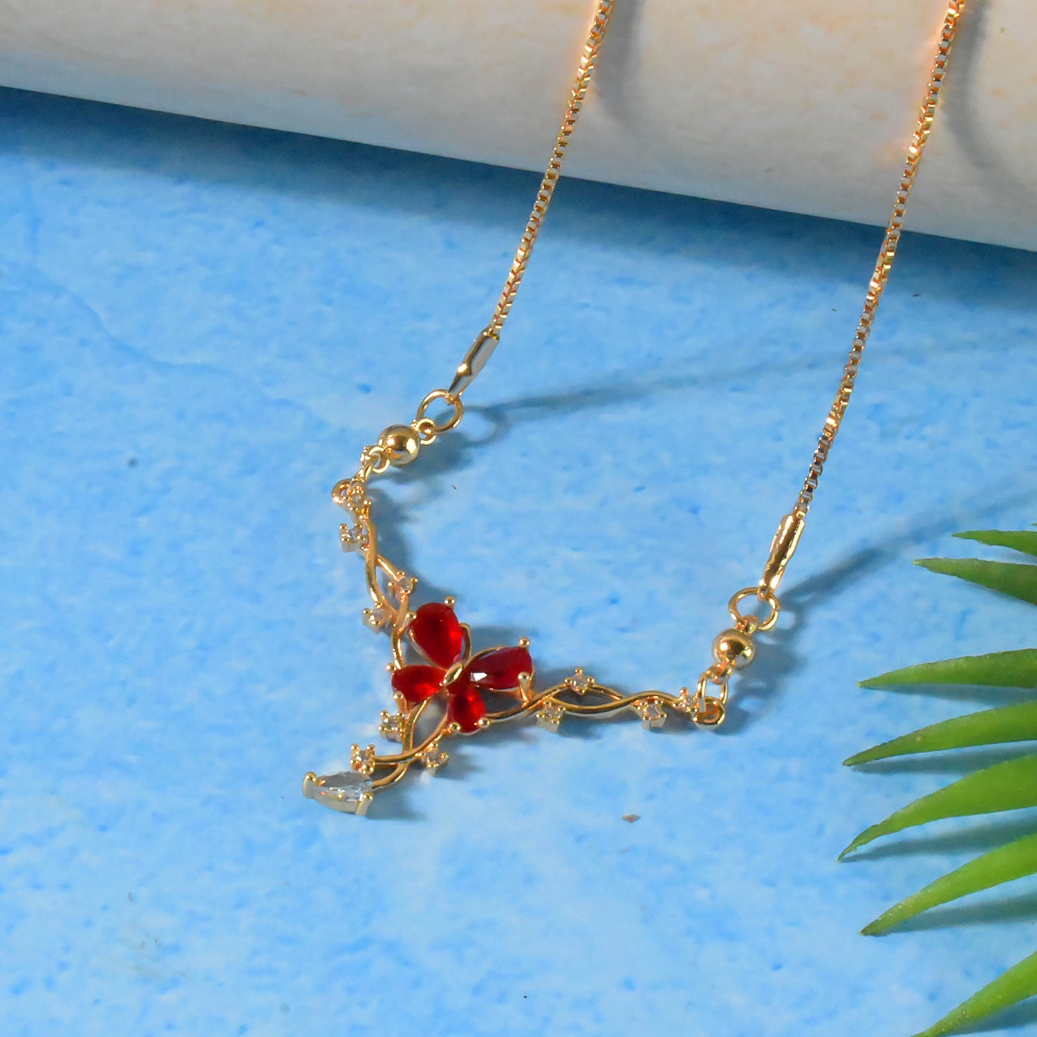 Charming Red Butterfly Gold-Plated Pendant Necklace for Women