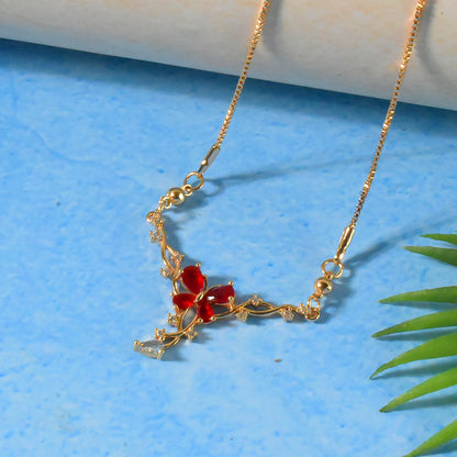 Charming Red Butterfly Gold-Plated Pendant Necklace for Women