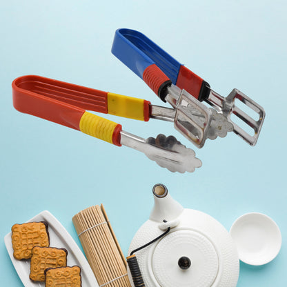 Stainless Steel Multipurpose Utility Tong / Serving Food Tongs / Tong for Kitchen and Bar / Frying, Clipping, Grilling Tong (2 Pcs Set)
