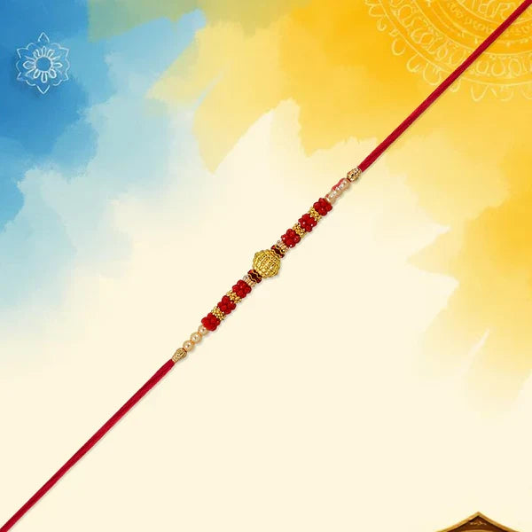 Red Bead Rakhi Golden Centerpiece Pearl Details for Raksha Bandhan (25pcs)