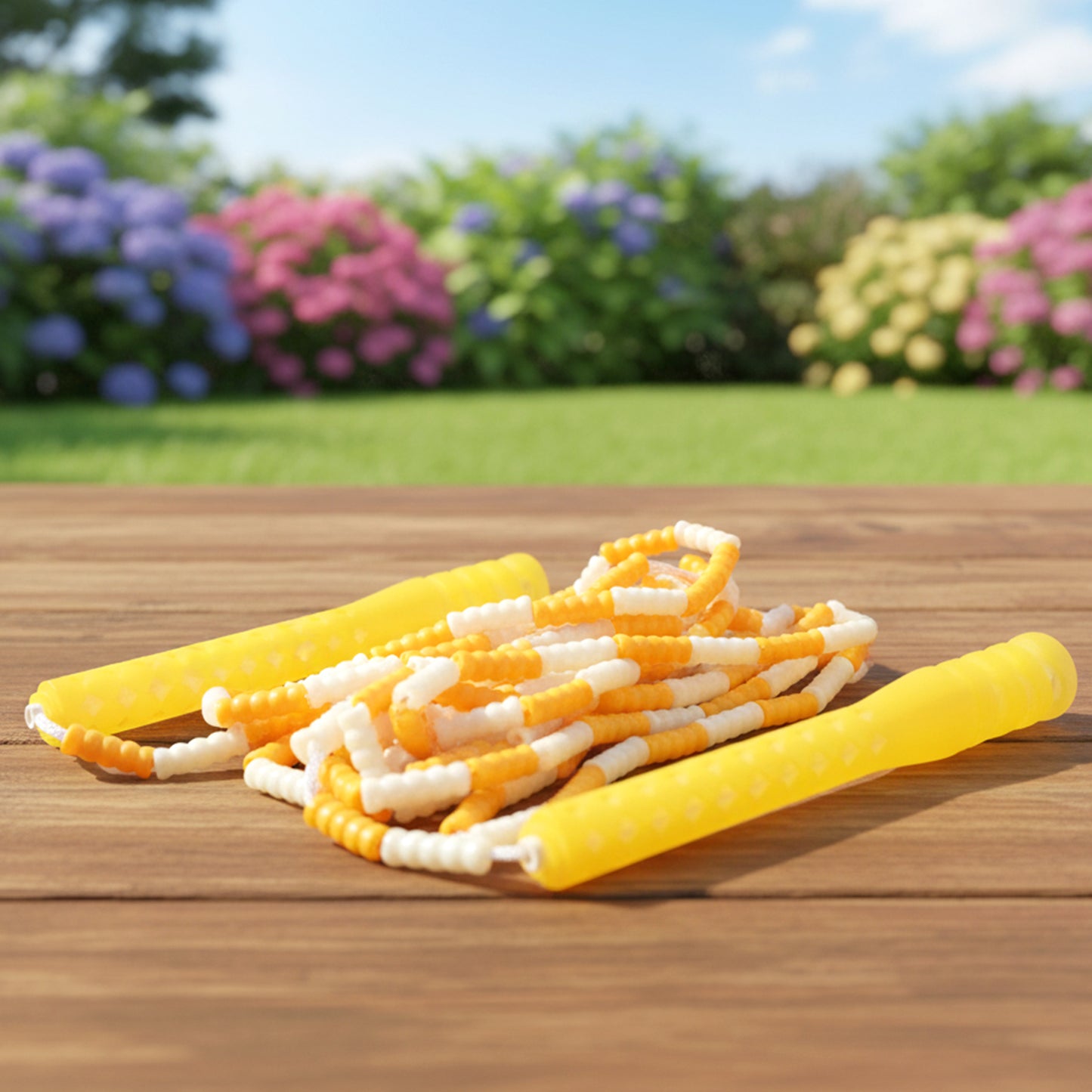 Yellow & White Beaded Skipping Jump Rope (1 Set)