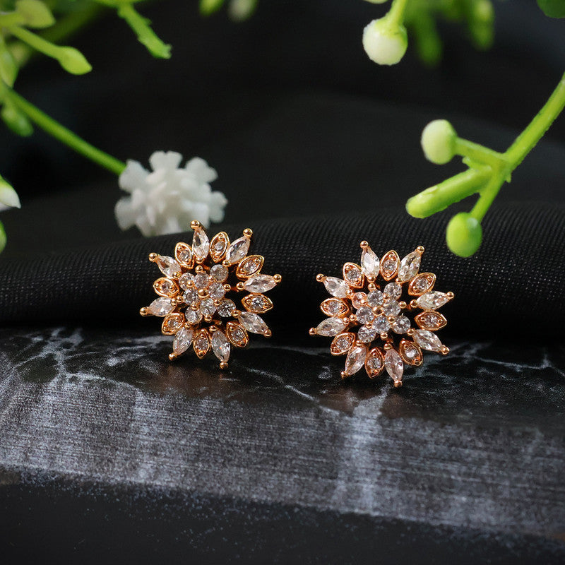 Charming Floral Cluster CZ Stone Stud Earrings for Women