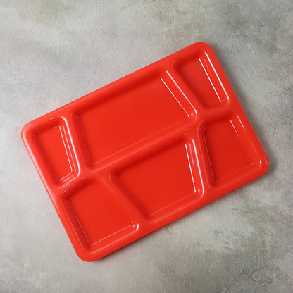 Plastic Multi-Compartment Rectangular Meal Serving Tray / Plate (1 Pc / Red)