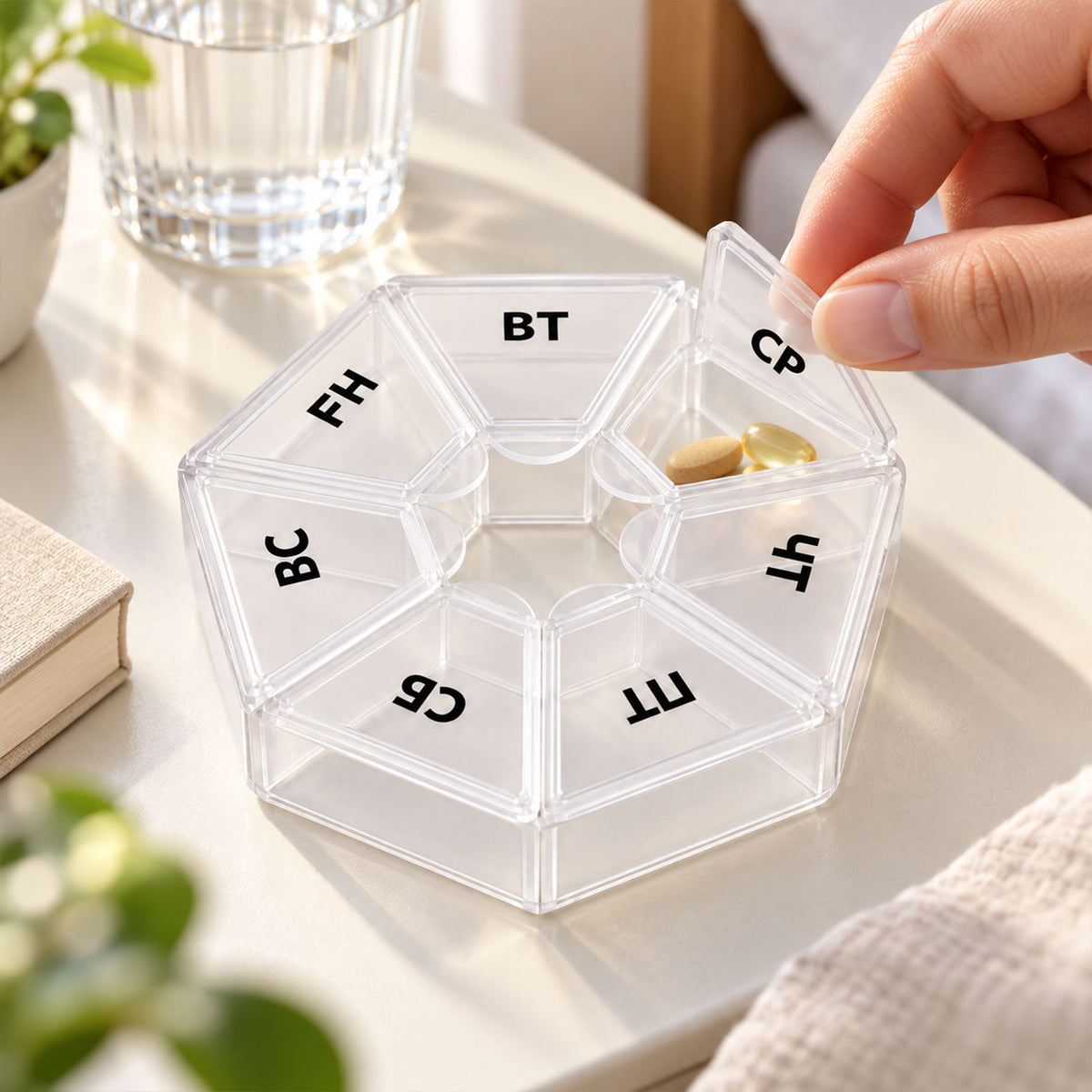 Medicine Pill Box with Clear Flip Lids for Weekly Travel Storage (7 Compartment)