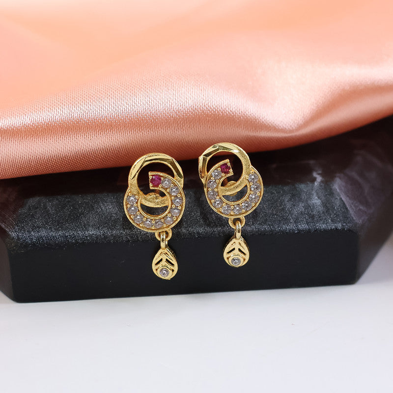 Modern Gold Plated Round Teardrop Earrings with Stone Highlights