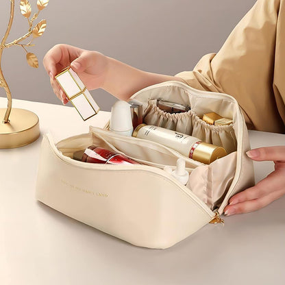 Travel cosmetic storage pouch with zipper and handle