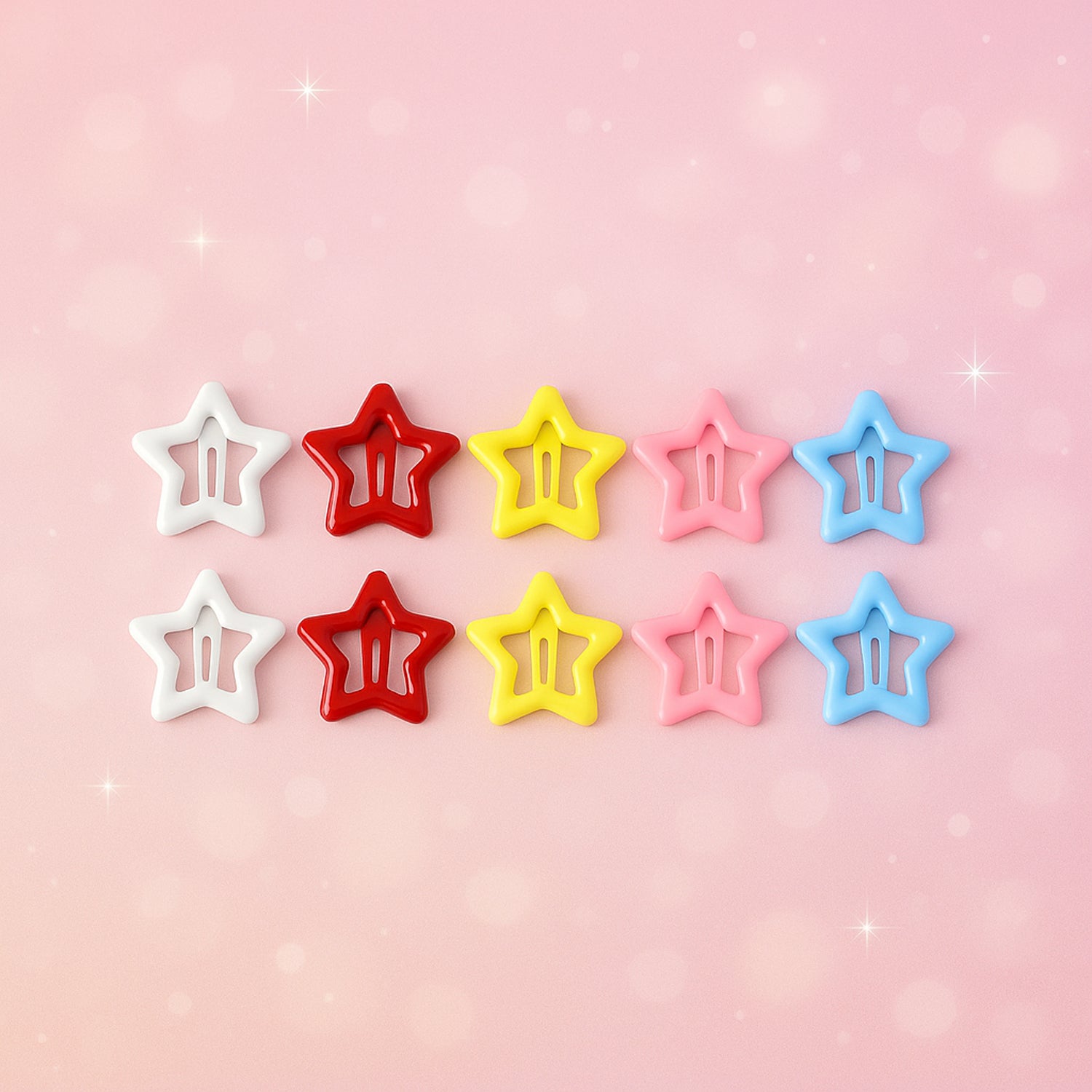 Metal Printed Star Shape Hair Clips (10 Pcs Set)