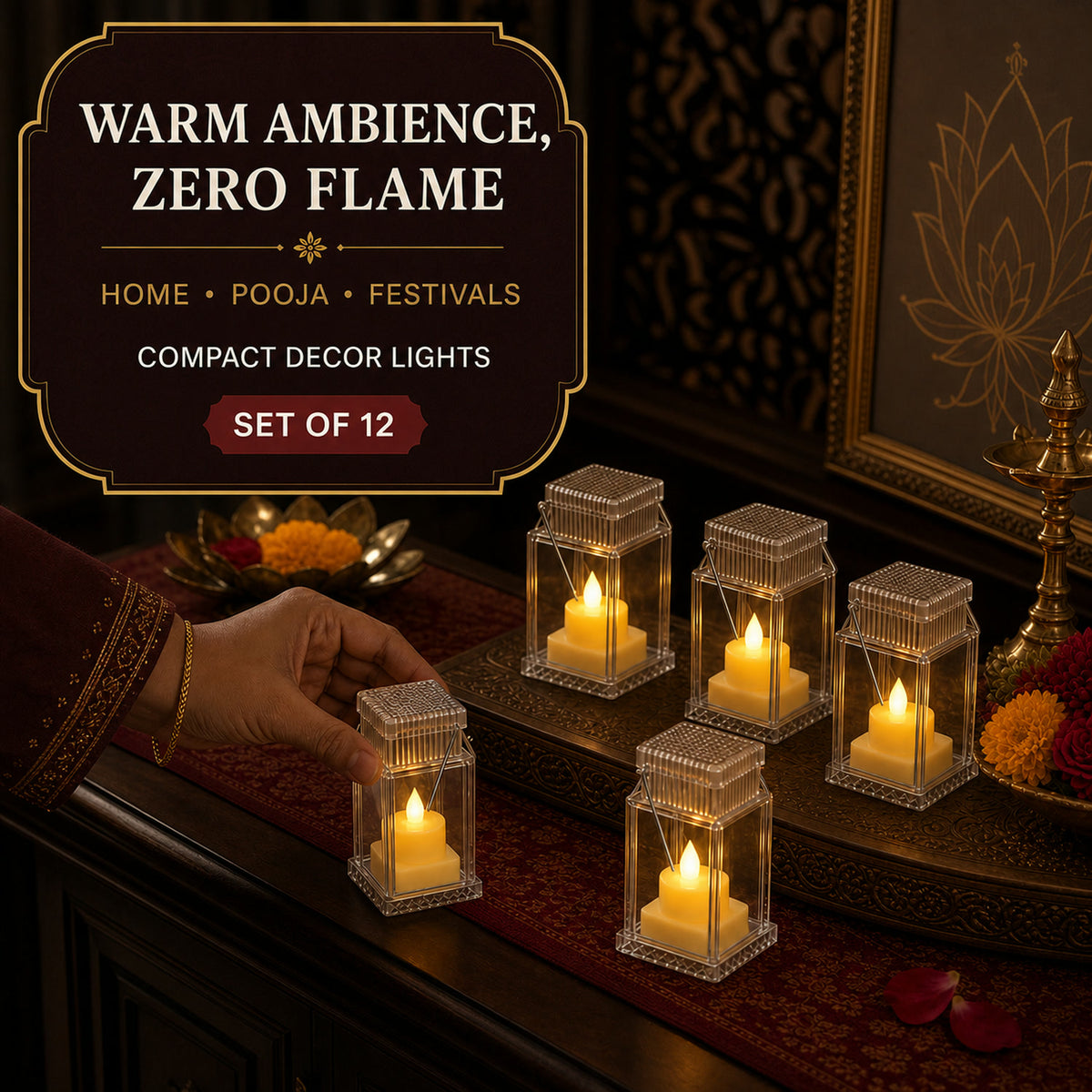 LED Storm Lantern Decorative Lights – Set of 12 Battery-Operated Flameless Lanterns