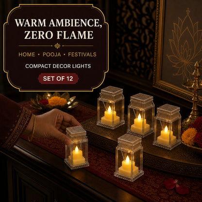 LED Storm Lantern Decorative Lights – Set of 12 Battery-Operated Flameless Lanterns