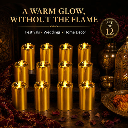 Flickering LED Candles (12 pcs) – Realistic Flame Decor | JubileeJoy