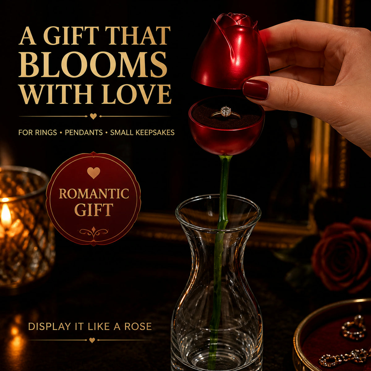Red Rose Jewelry Box – Romantic Metal Gift | Glimmerly