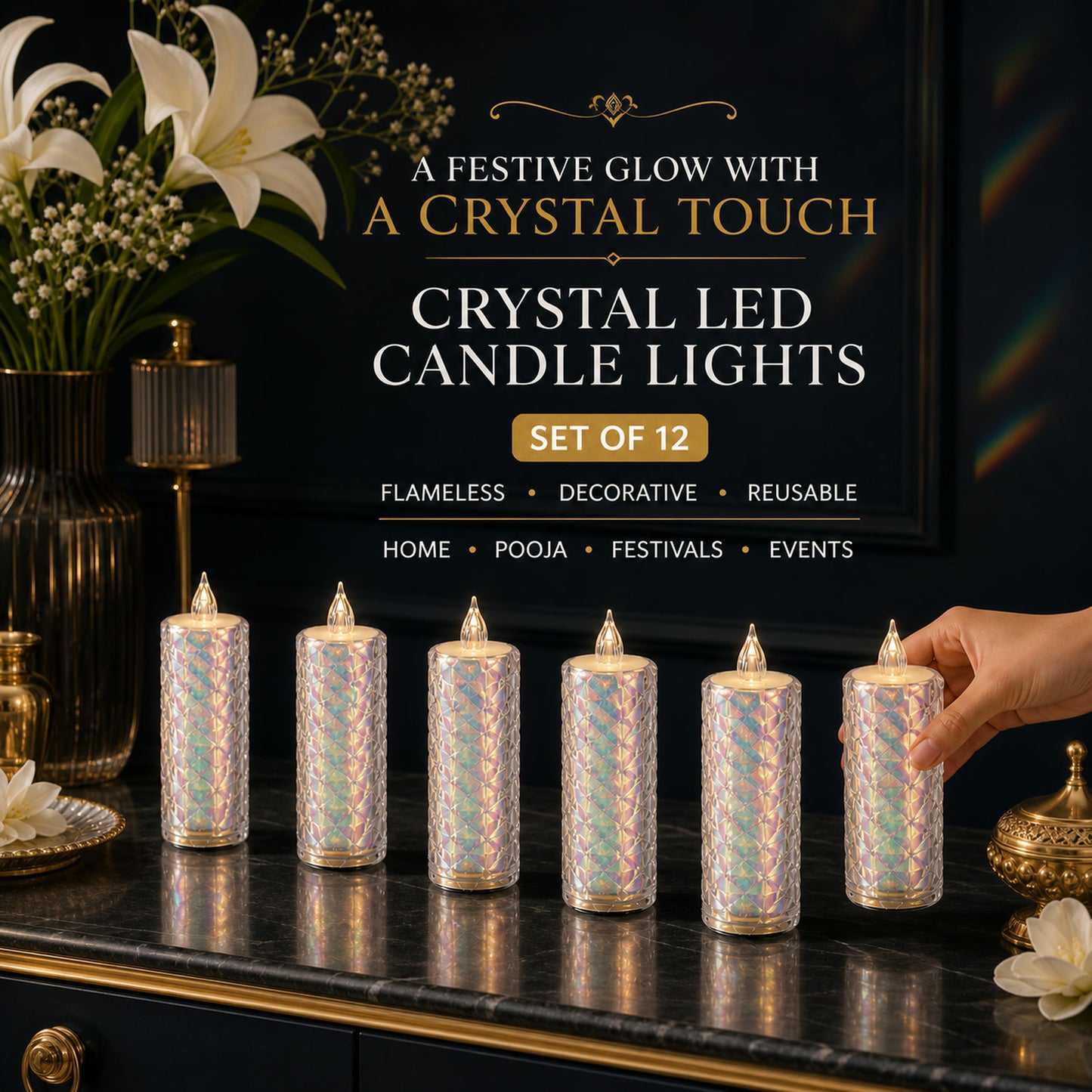 LED Tealight Candles – 12 Pack Flameless Diwali Lights | Indo Glow