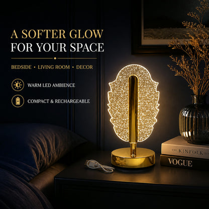 Feather Shape Crystal Table Lamp – Elegant USB Charging LED Light