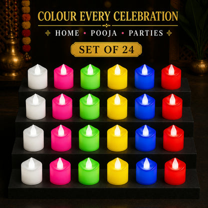 LED Tealight Candles – 24 Pcs Multicolor | Indo Glow