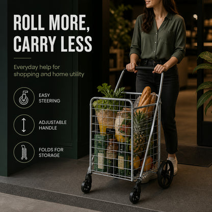 Foldable Shopping Cart – Durable Iron Frame & Dual Swivel Wheels | Organivo