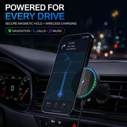 Magnetic Car Charger – Wireless Phone Mount with RGB Lights | Phonixio