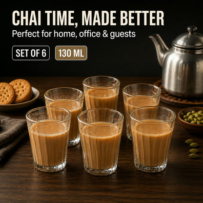 Chai Pyali Glass Set – 6 Pcs Transparent Unbreakable 130ml