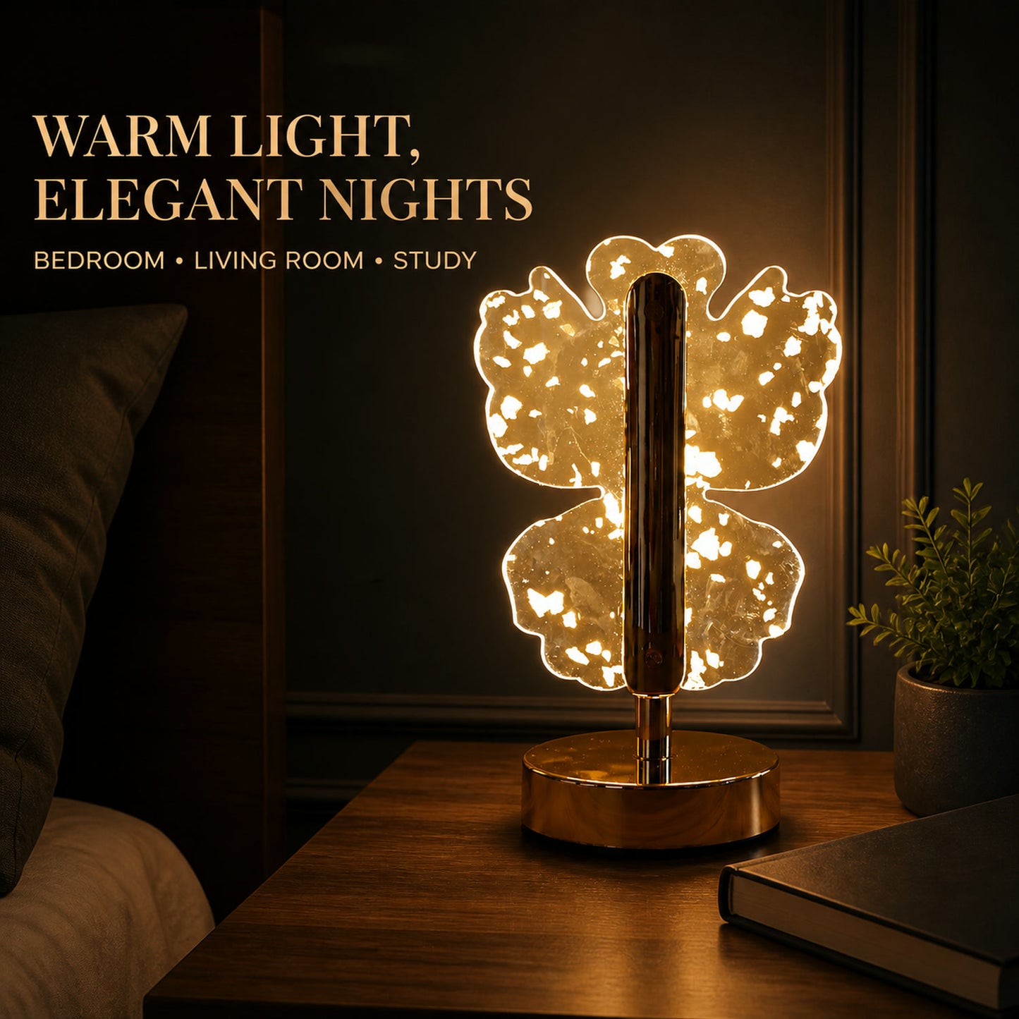 Crystal LED Table Lamp – Luxury Golden Butterfly Accent