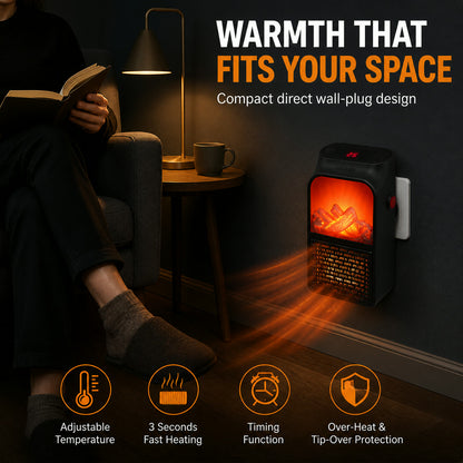Electric Fireplace Heater – Realistic LED Flame | Deodap