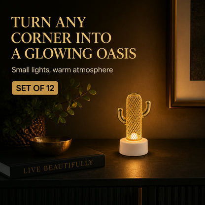 Cactus Shaped Flameless LED Candles – Set of 12 Safe Décor Lights