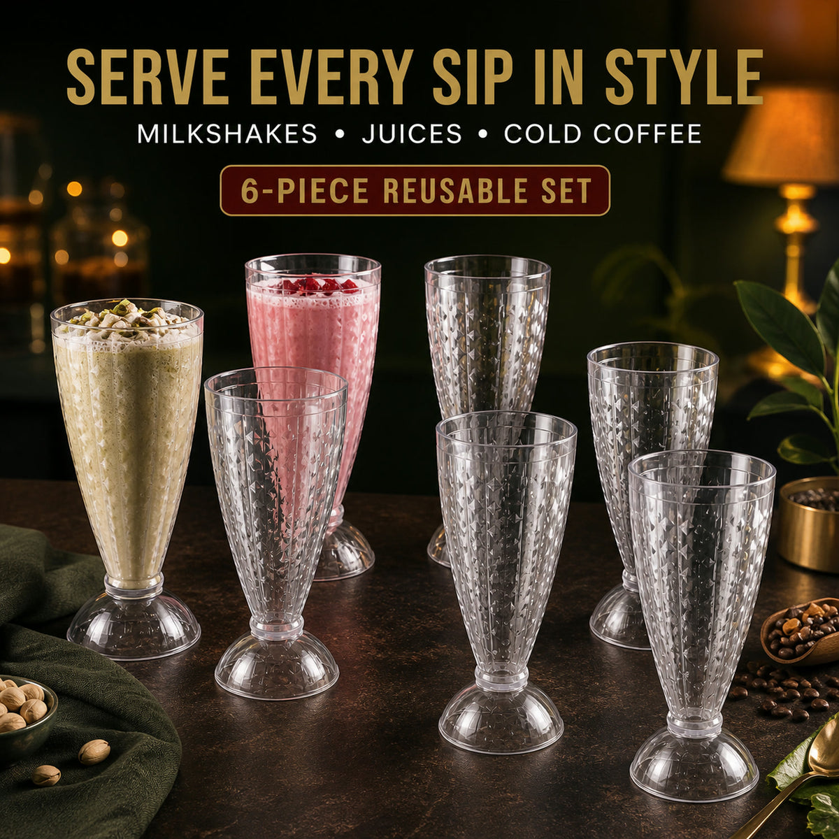 Plastic Milkshake Glass Set – Durable 400ML Plastic Tumblers