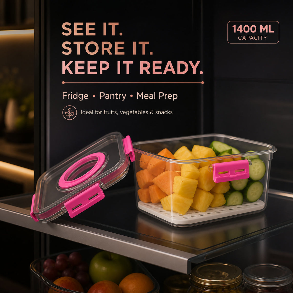 Plastic Food Storage Container – Clear, Airtight 1400ML | Lunchie Bunchie