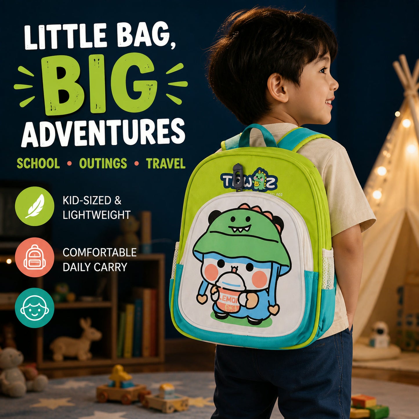 Kids Sling Backpack – Lightweight Cartoon Design for Daily Use